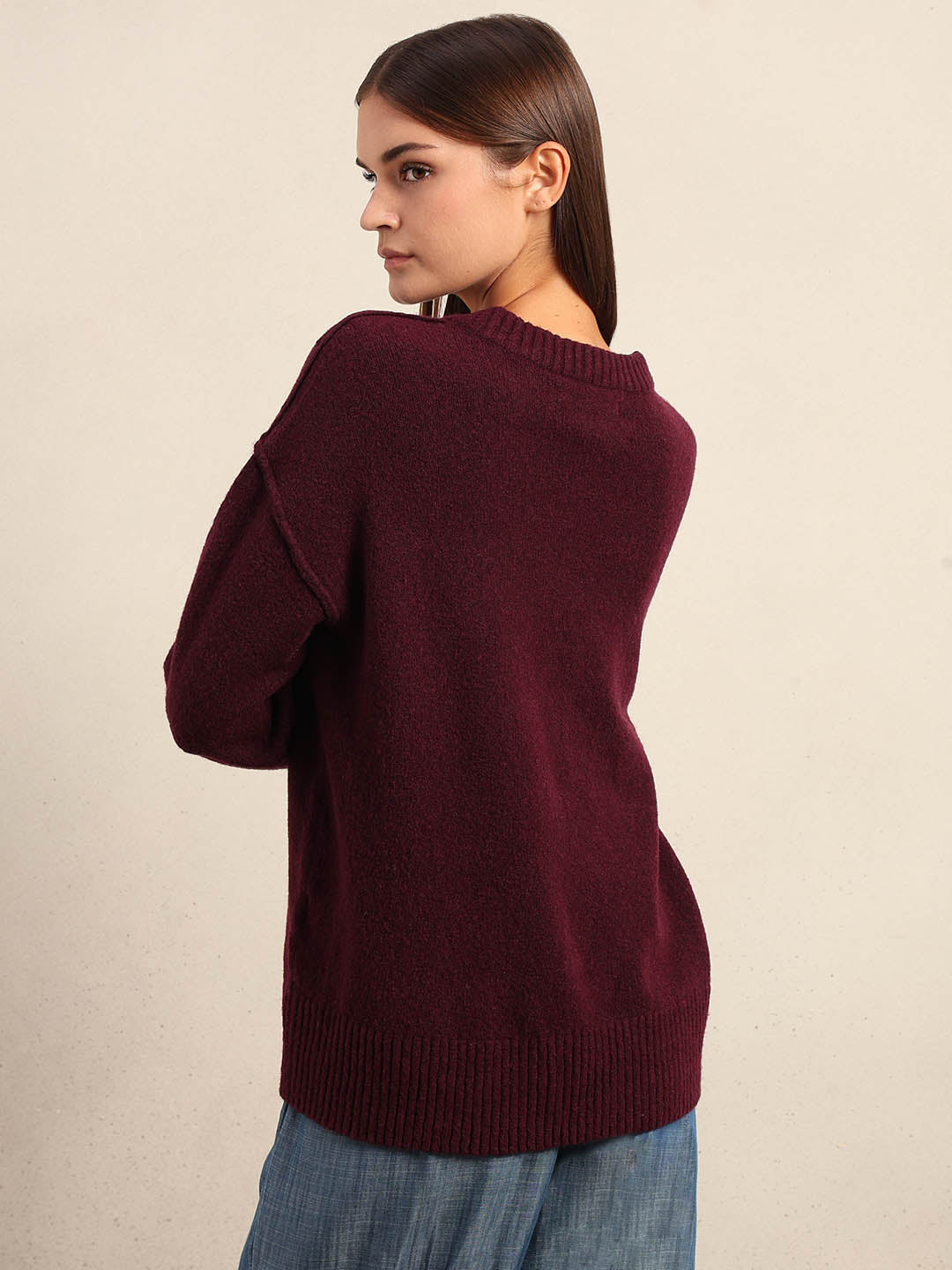 Deep Maroon V-Neck Pullover