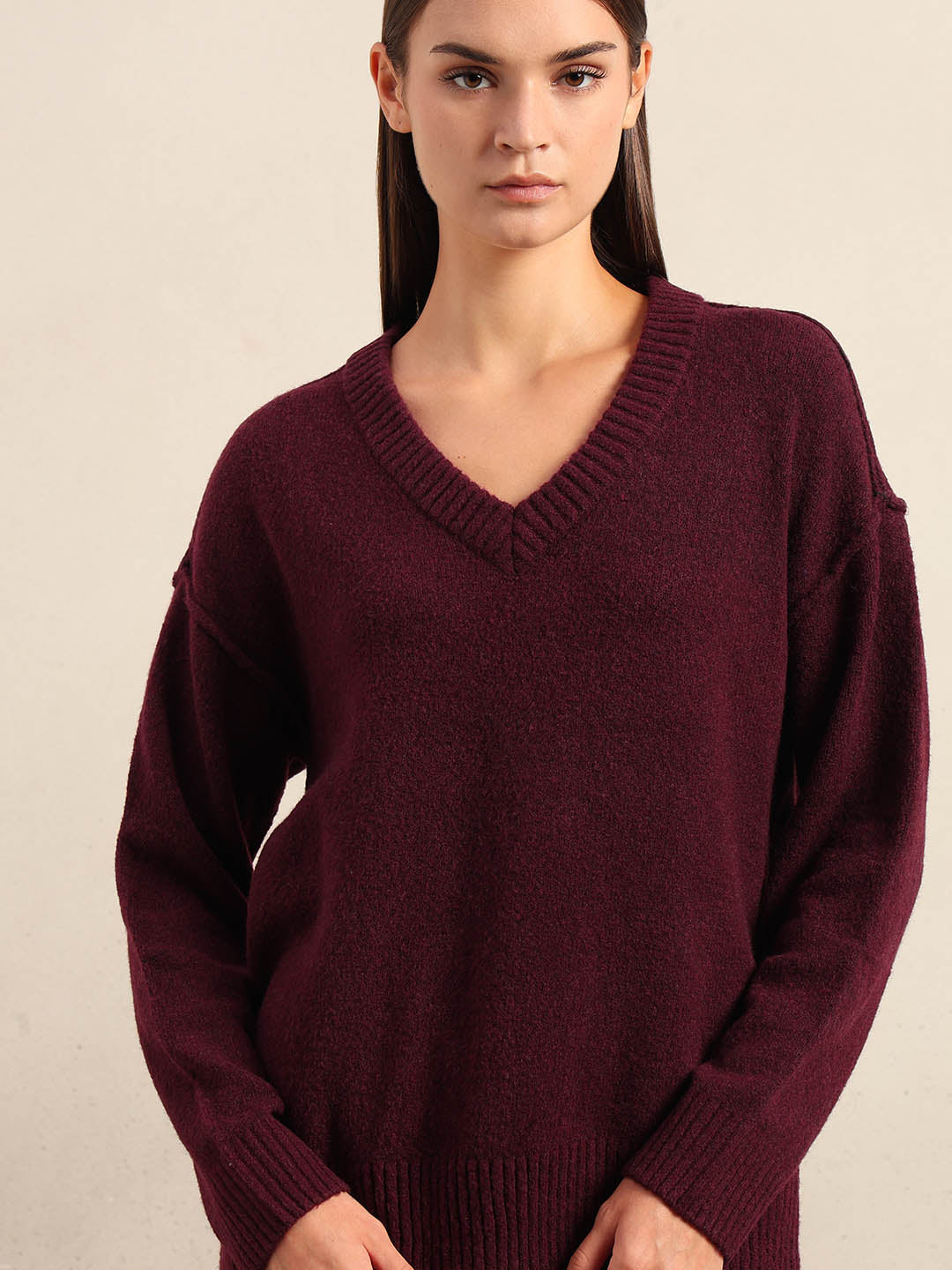 Deep Maroon V-Neck Pullover