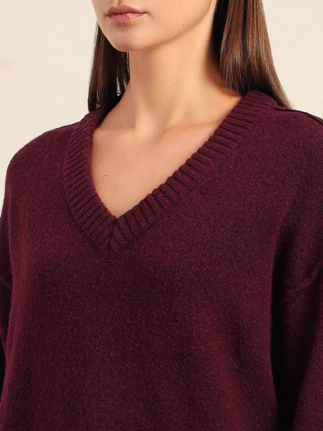 Deep Maroon V-Neck Pullover