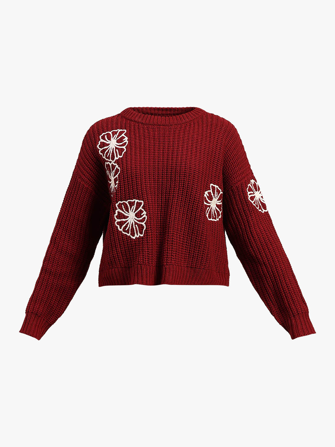 Red Floral Embroidered Pullover