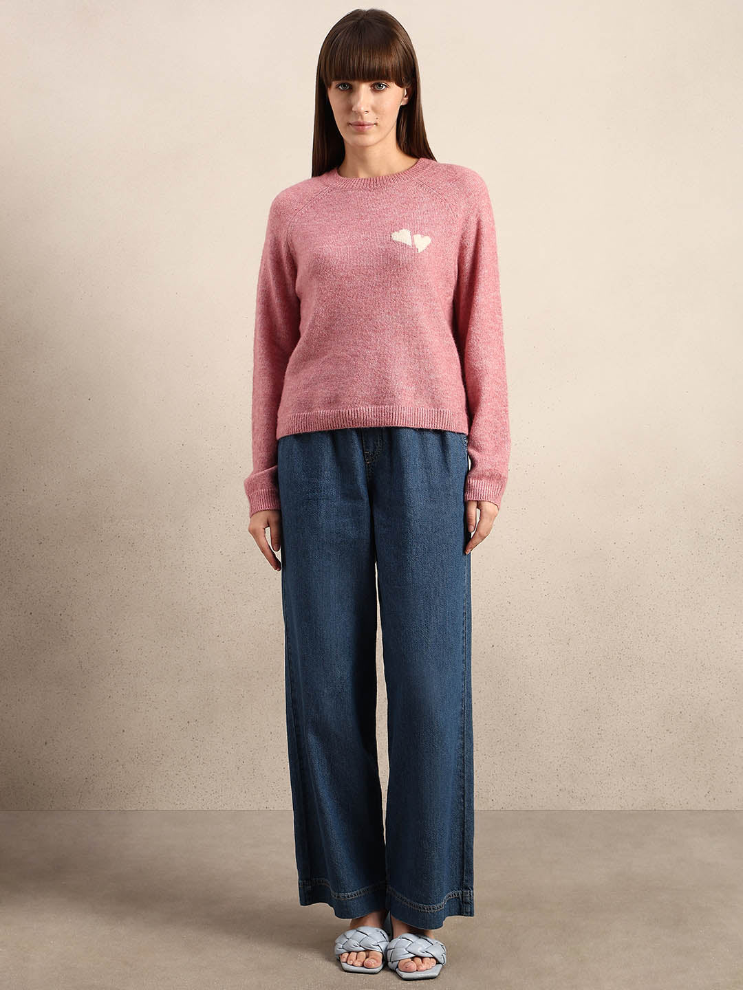 Heart Print O-Neck Pullover