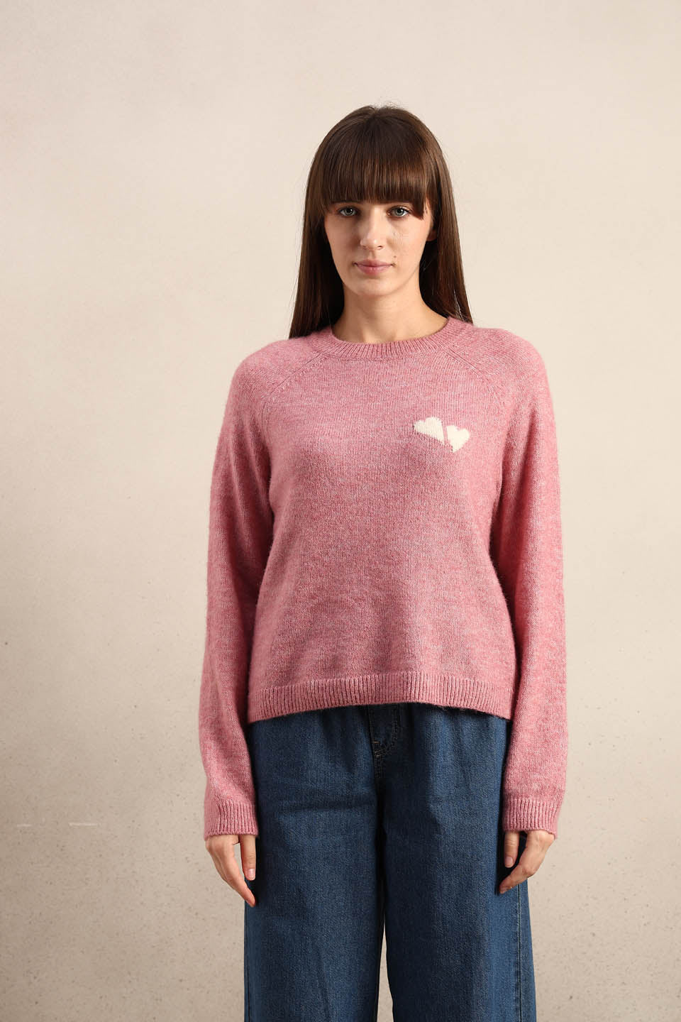 Heart Print O-Neck Pullover