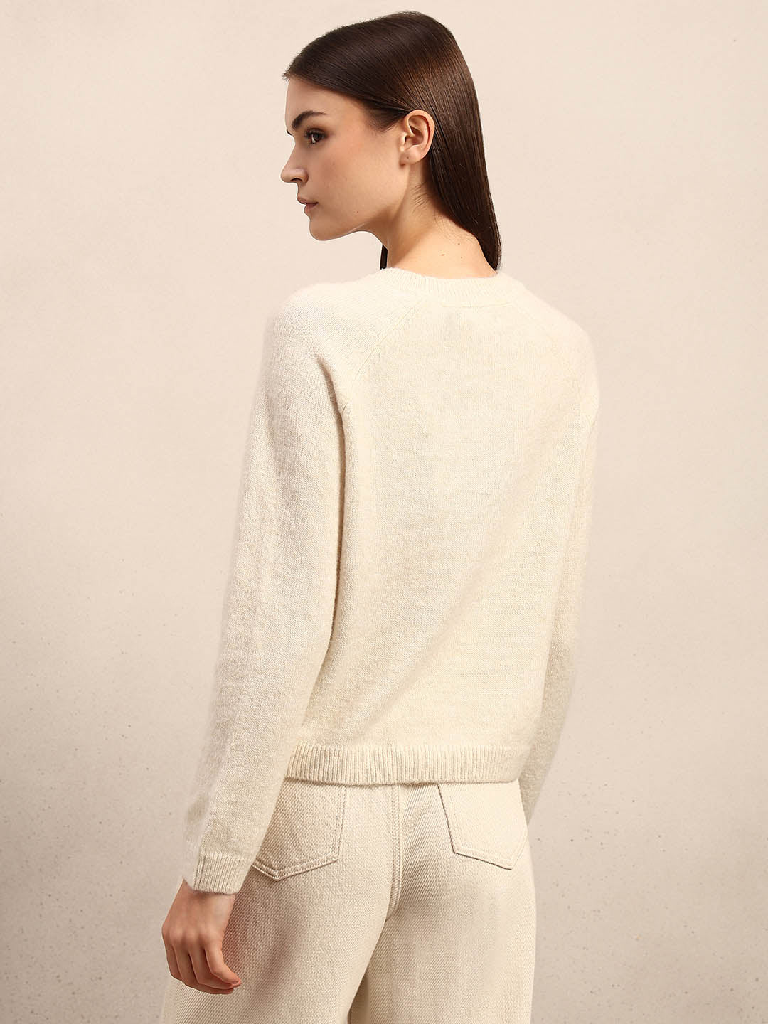 Heart Print O-Neck Pullover - Cream