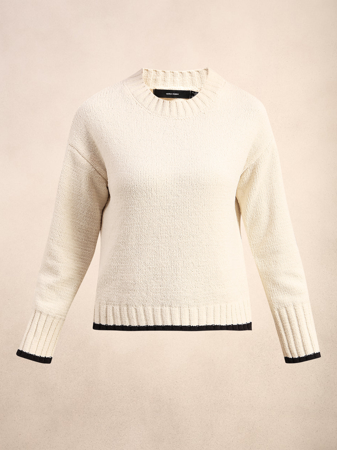 O-Neck Contrast Hem Pullover