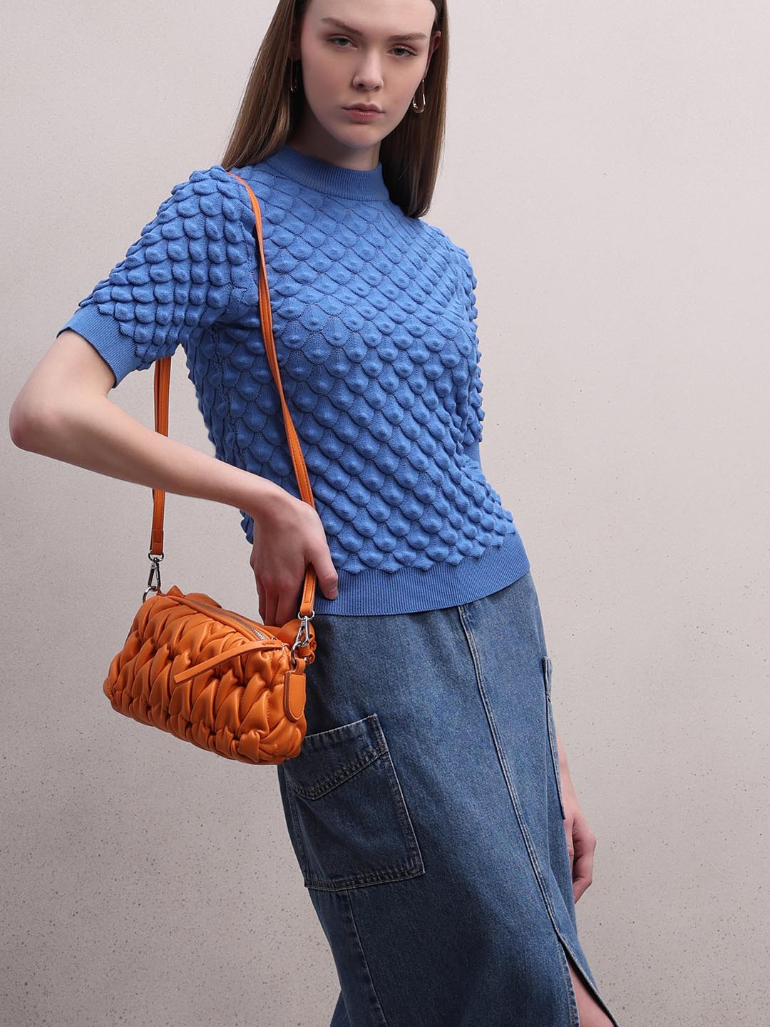 Blue Textured Knitted Top