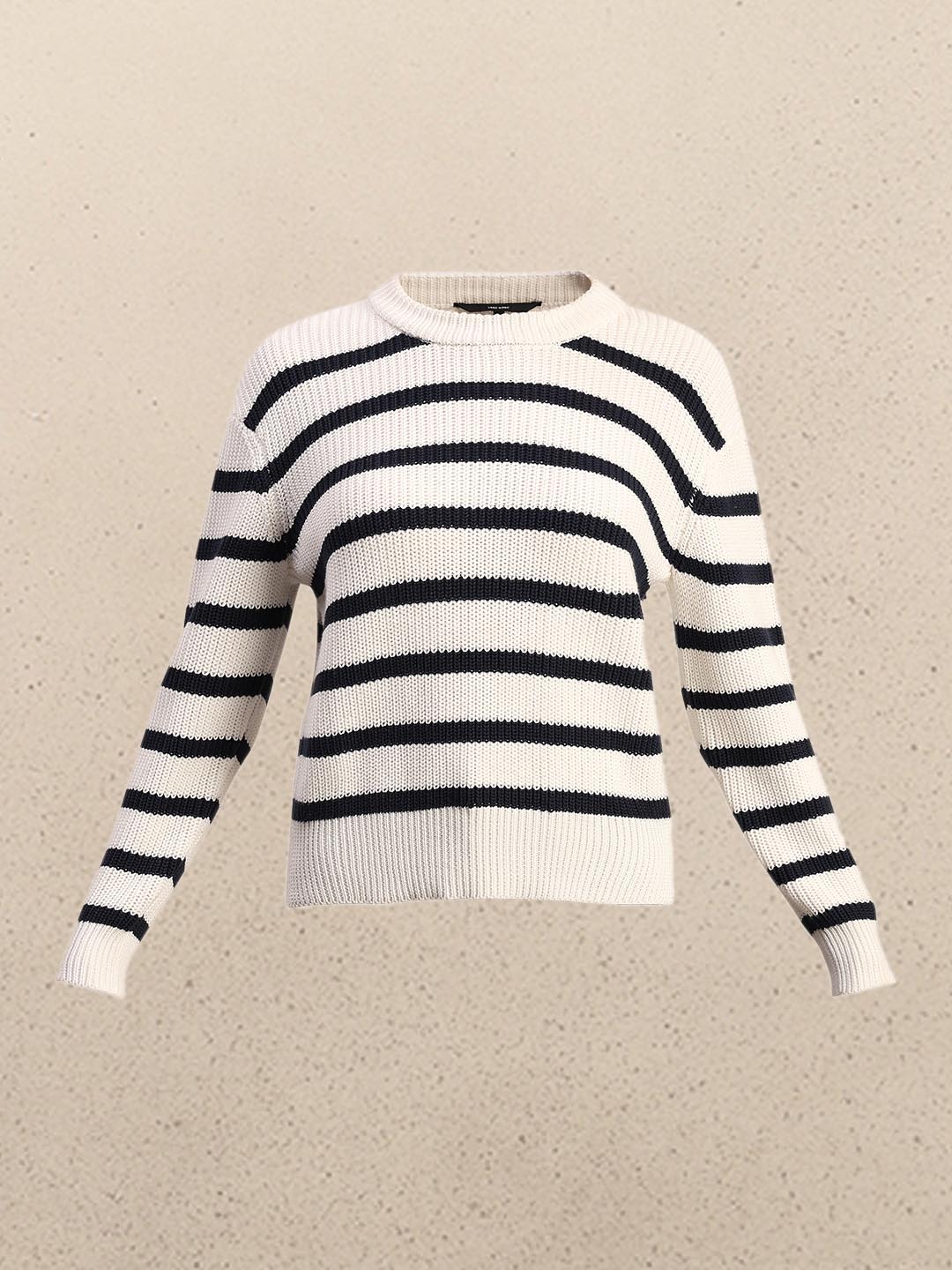 Ecru Striped O-Neck Pullover