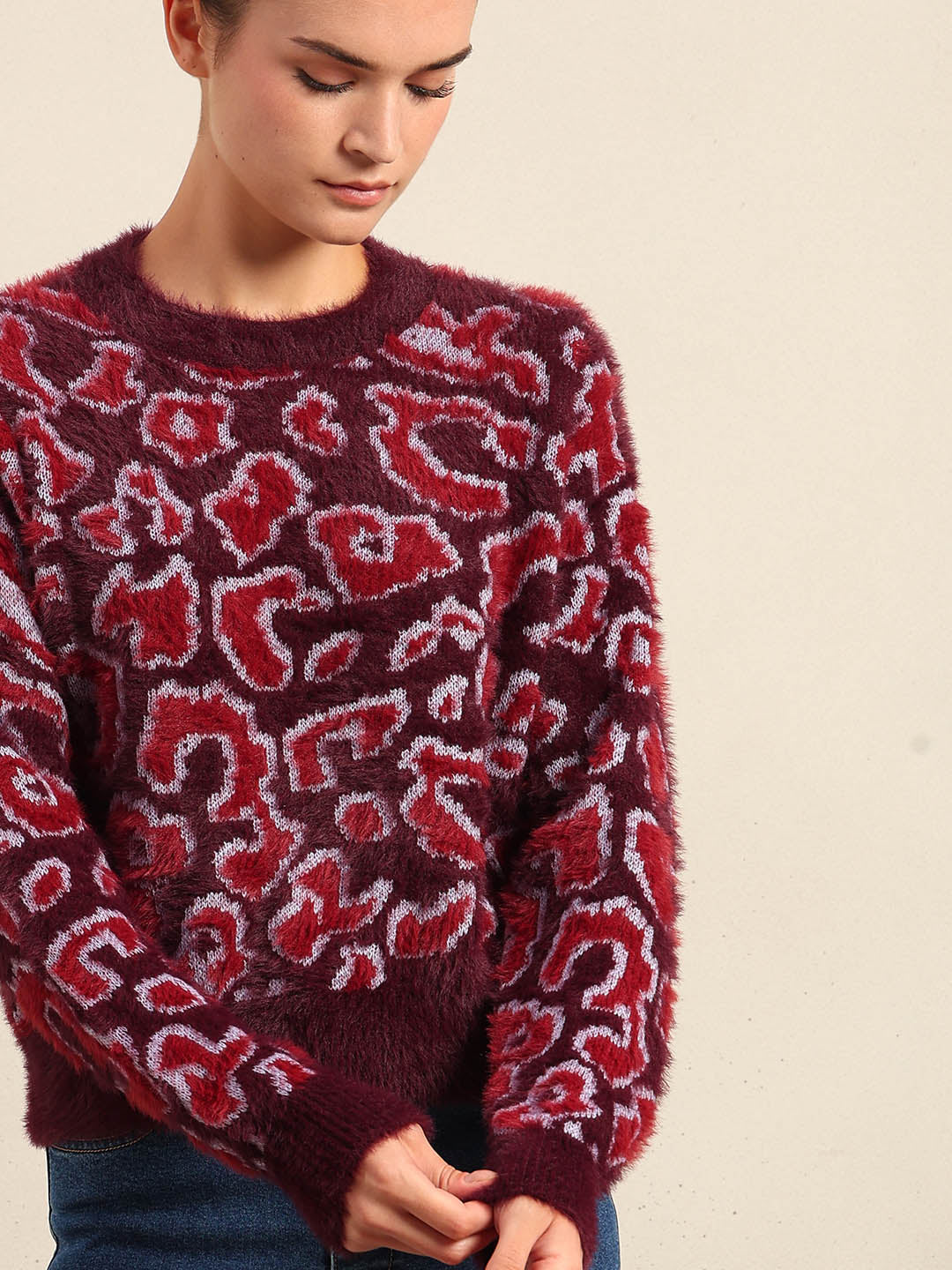 Red & Pink Animal Print Pullover