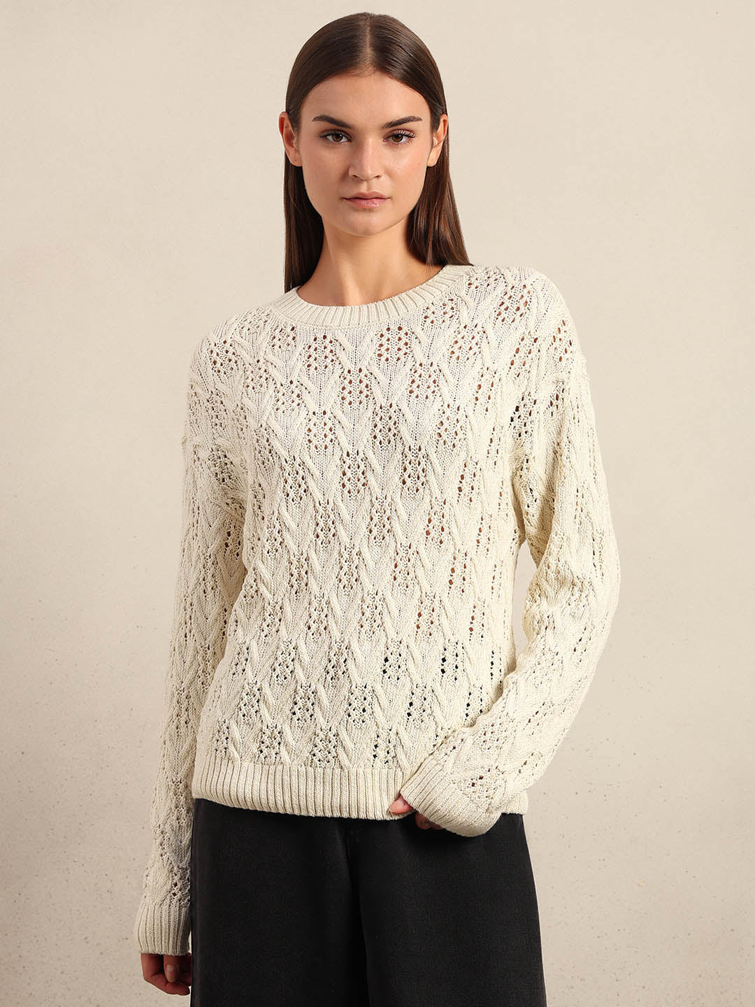 Ivory Lace Knit Pullover