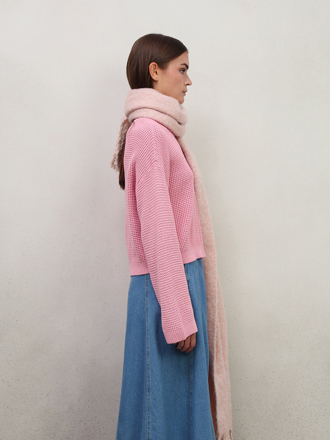 O-Neck Waffle Knit Sweater