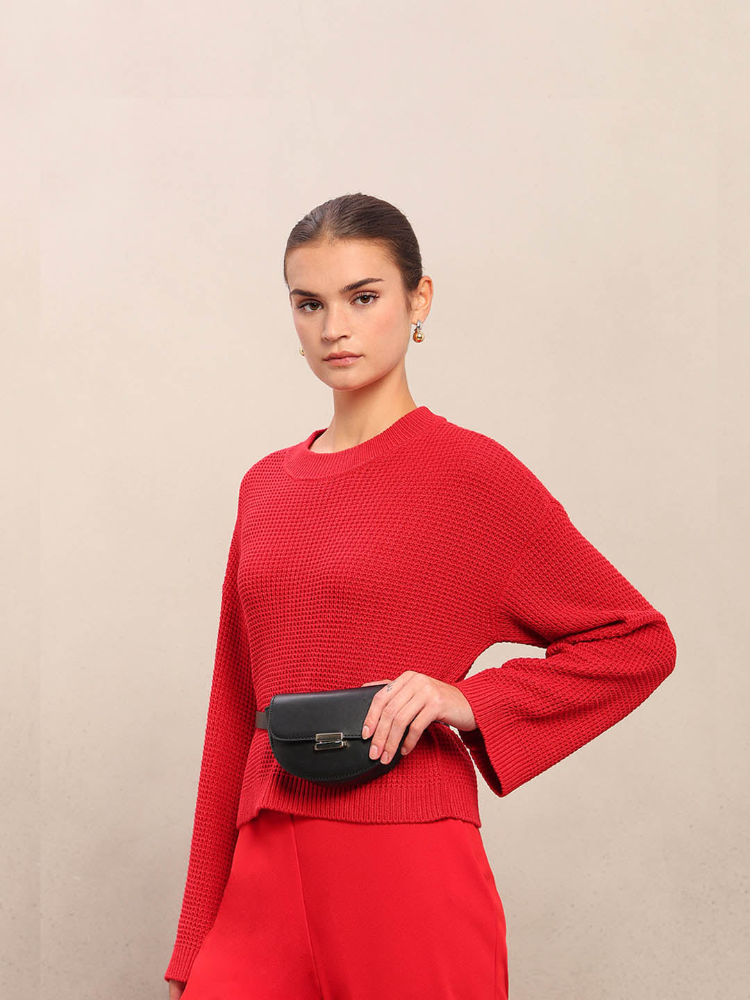 Bright Red Cropped Pullover