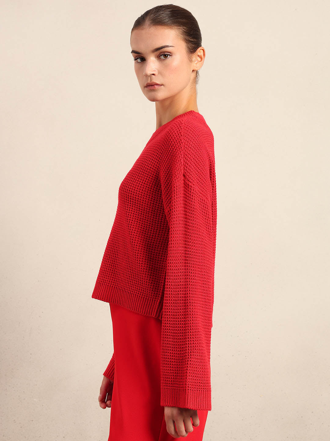Bright Red Cropped Pullover