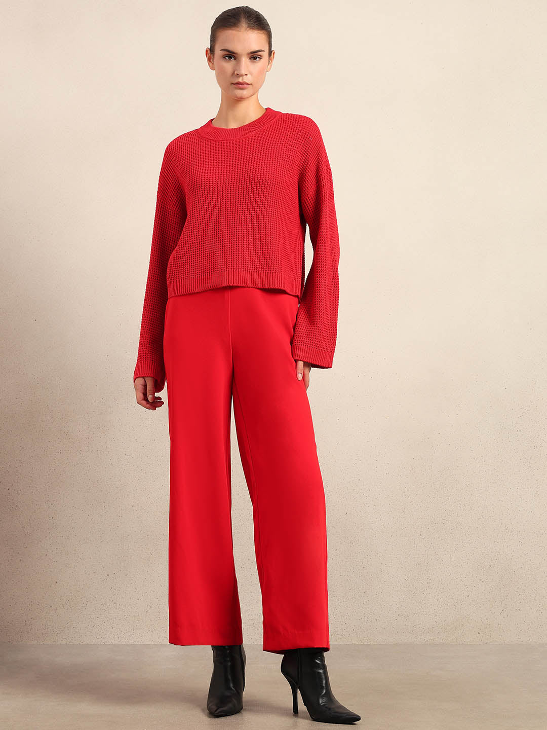 Bright Red Cropped Pullover