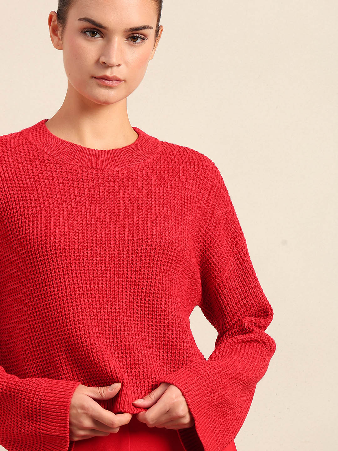 Bright Red Cropped Pullover