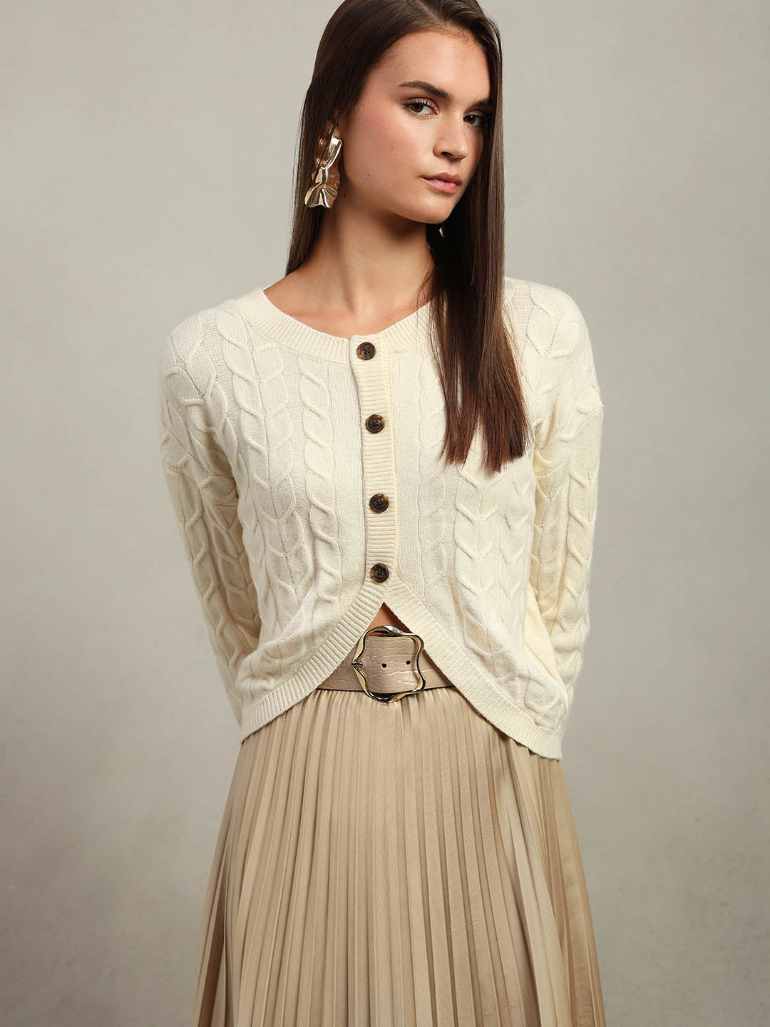 Cream Cable-Knit Cardigan