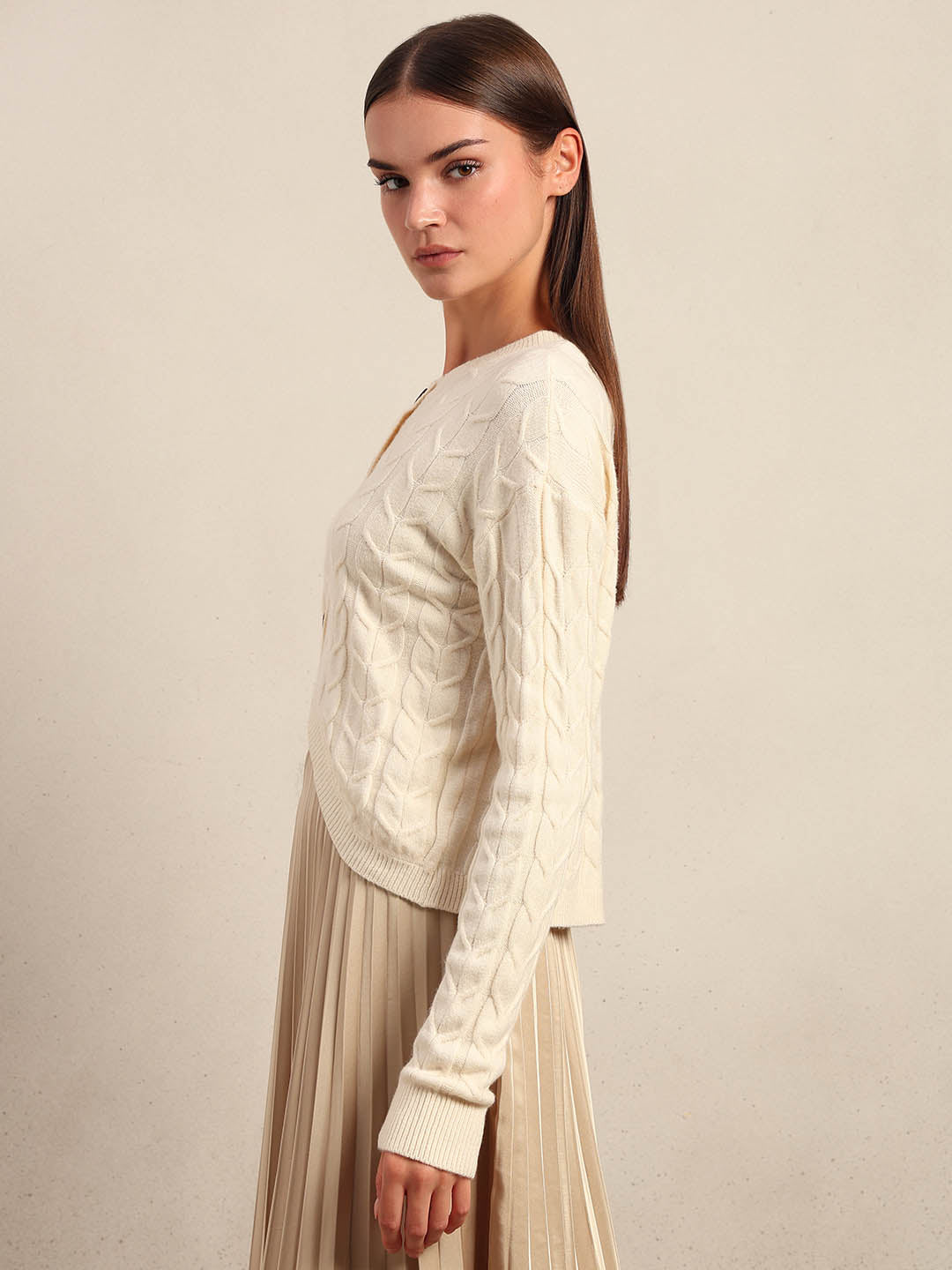 Cream Cable-Knit Cardigan