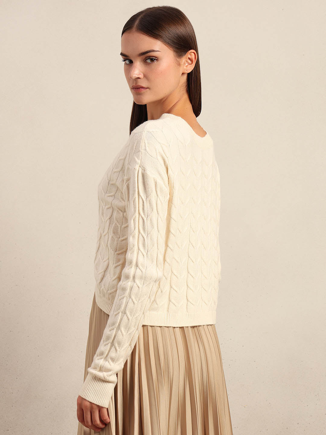Cream Cable-Knit Cardigan
