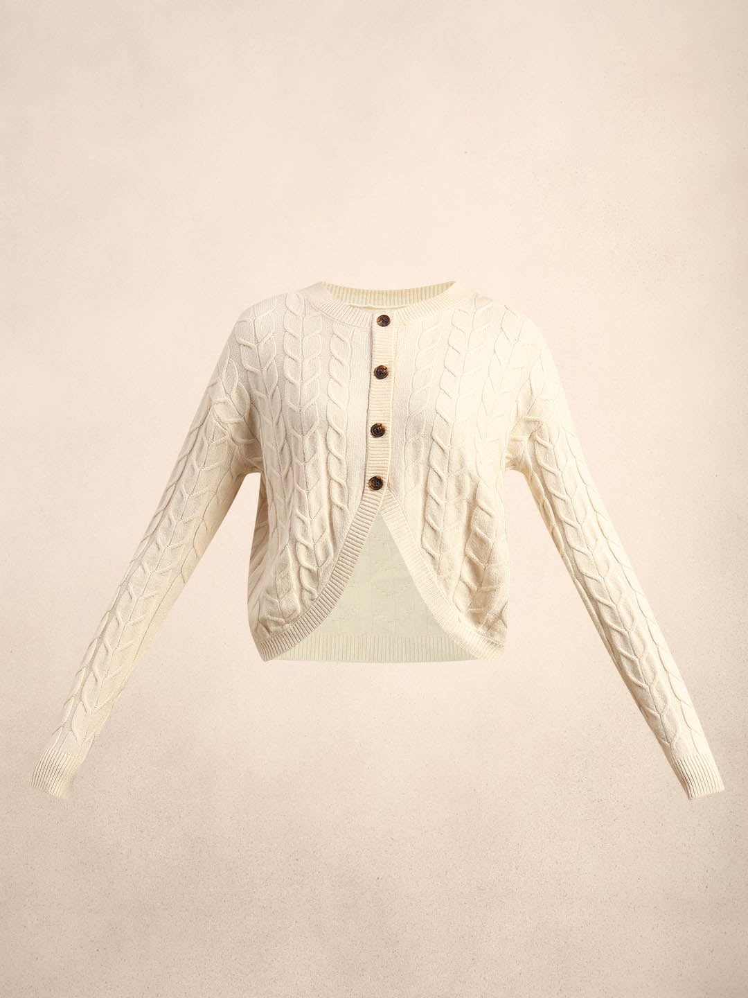 Cream Cable-Knit Cardigan
