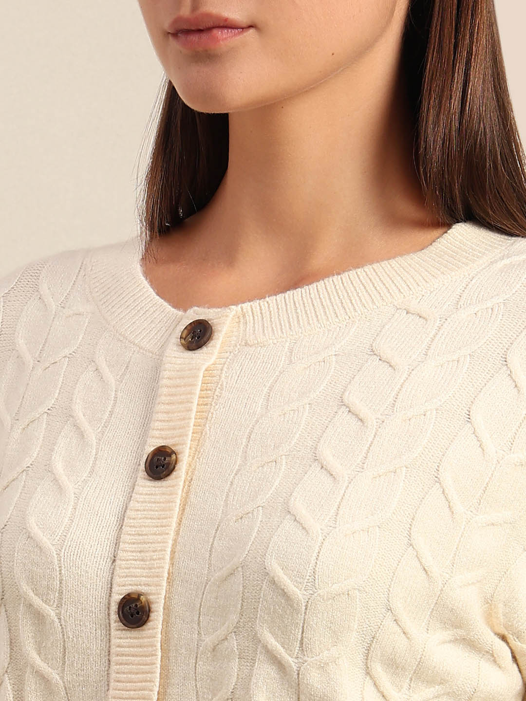 Cream Cable-Knit Cardigan