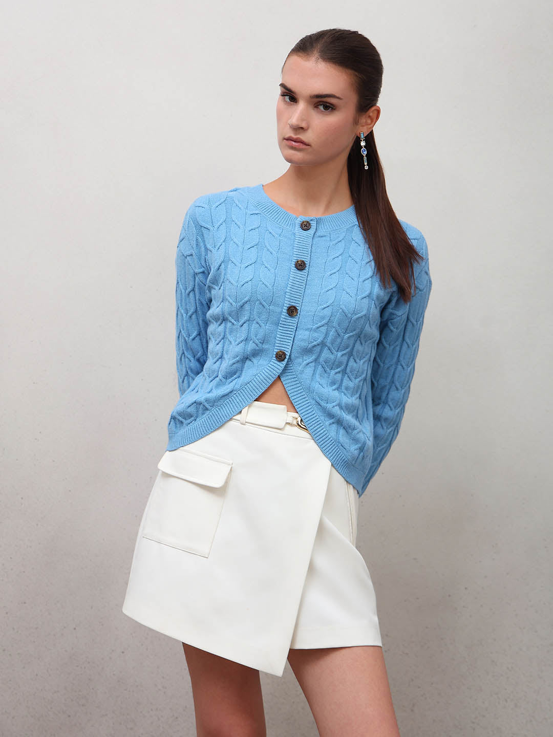 Light Blue Cable-Knit Cardigan