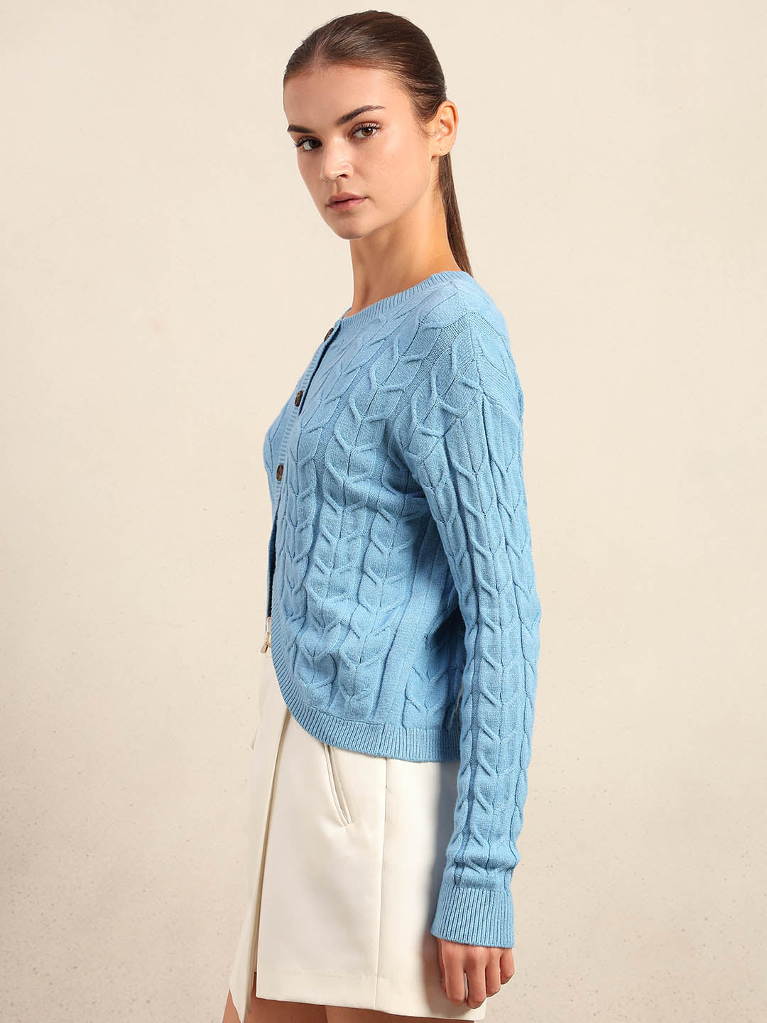 Light Blue Cable-Knit Cardigan