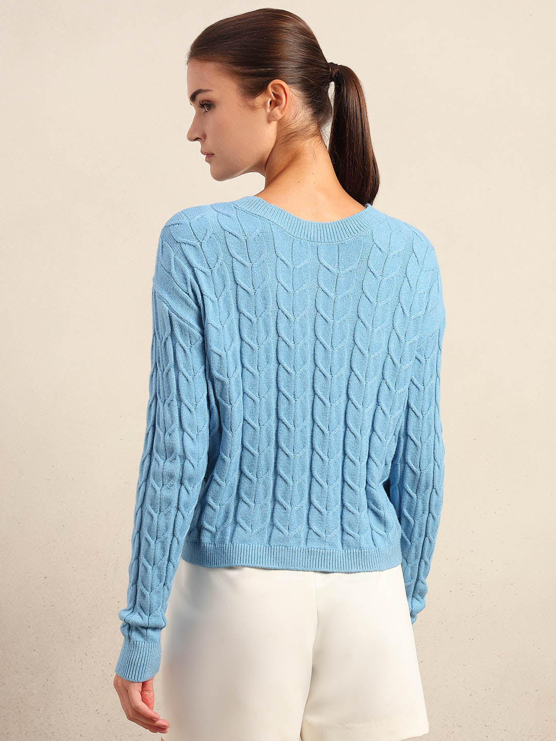 Light Blue Cable-Knit Cardigan