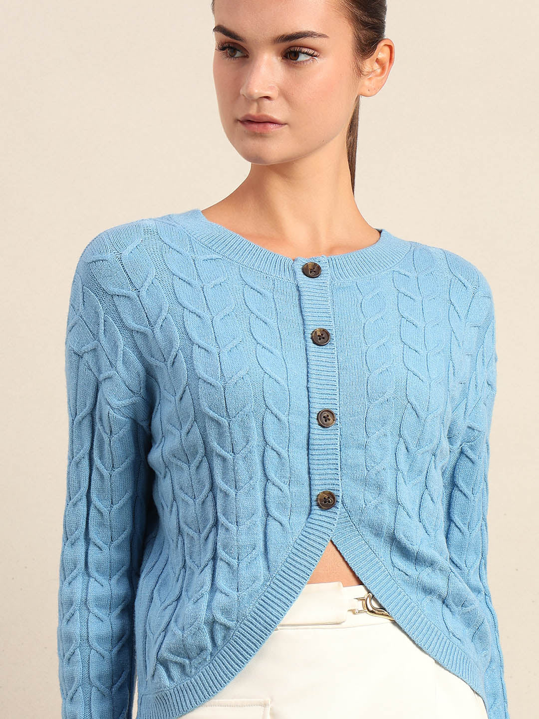 Light Blue Cable-Knit Cardigan