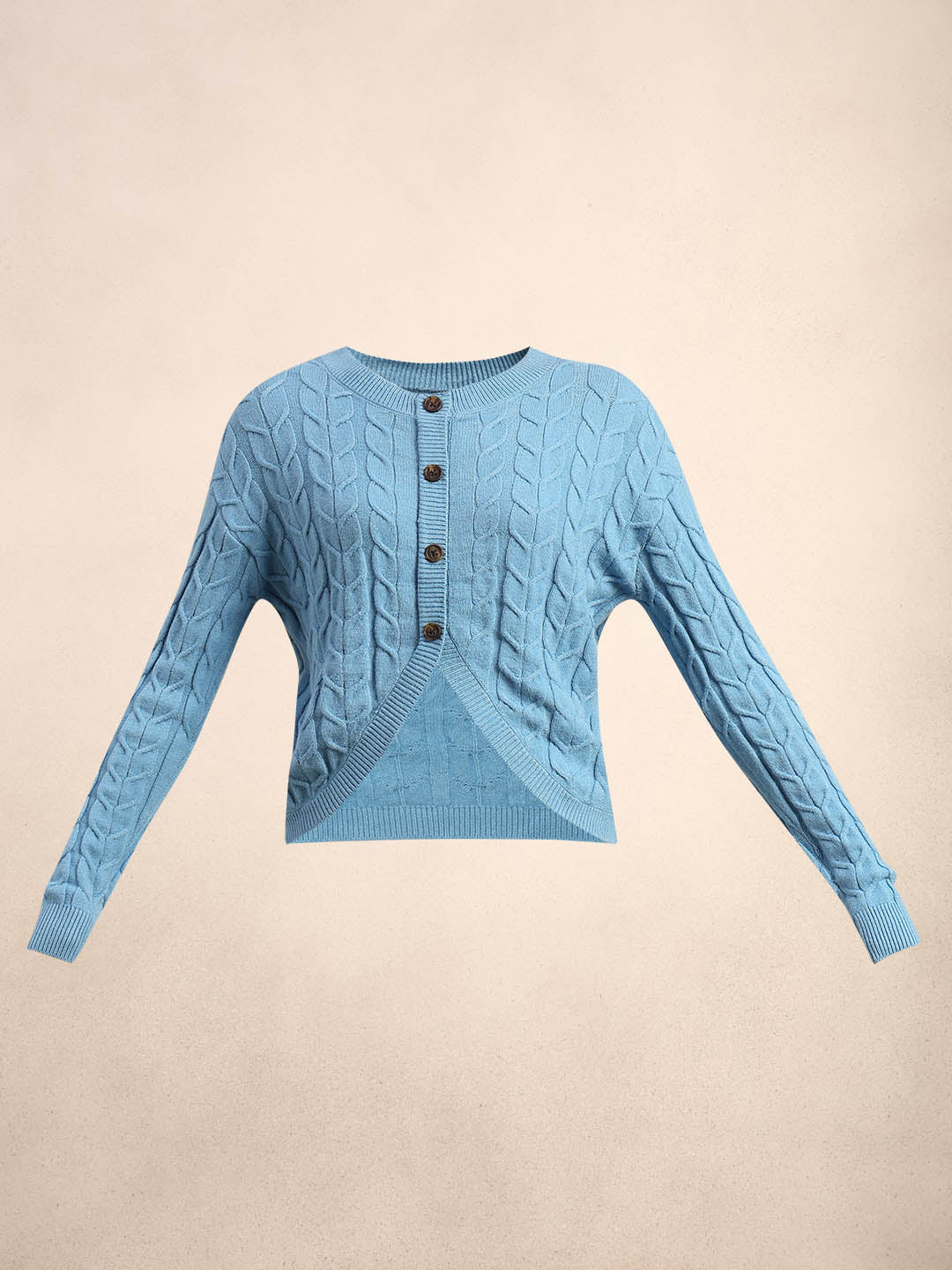Light Blue Cable-Knit Cardigan