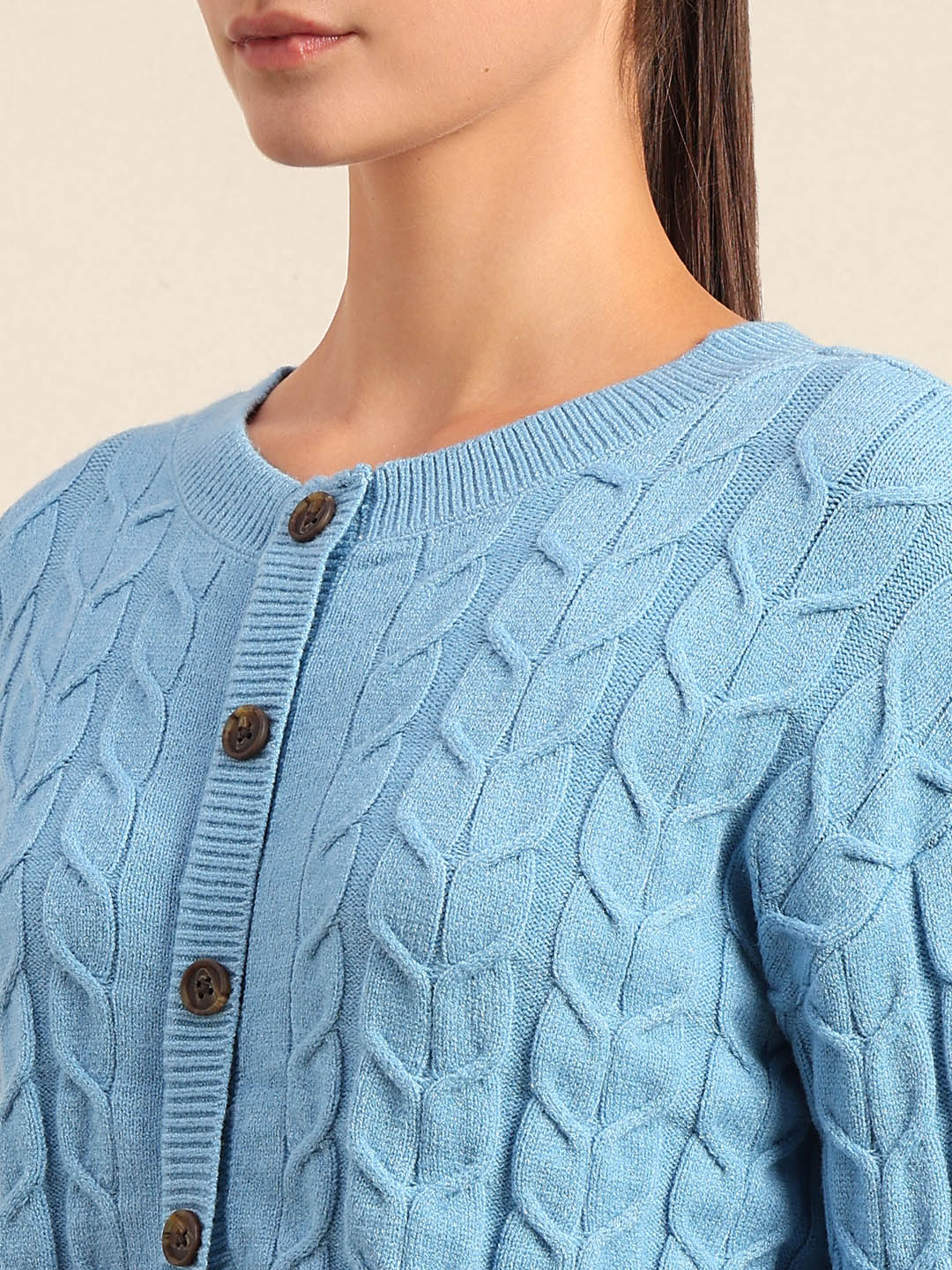 Light Blue Cable-Knit Cardigan