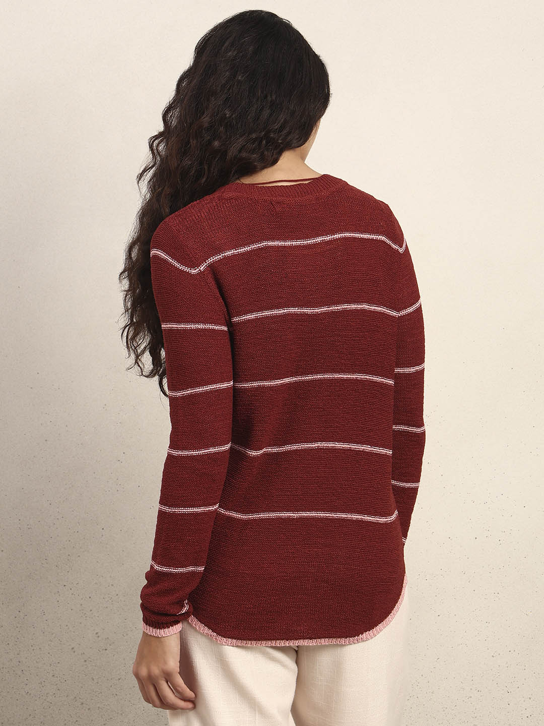 Striped Knitted Pullover - Red