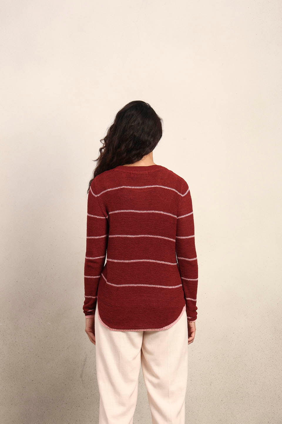 Striped Knitted Pullover - Red