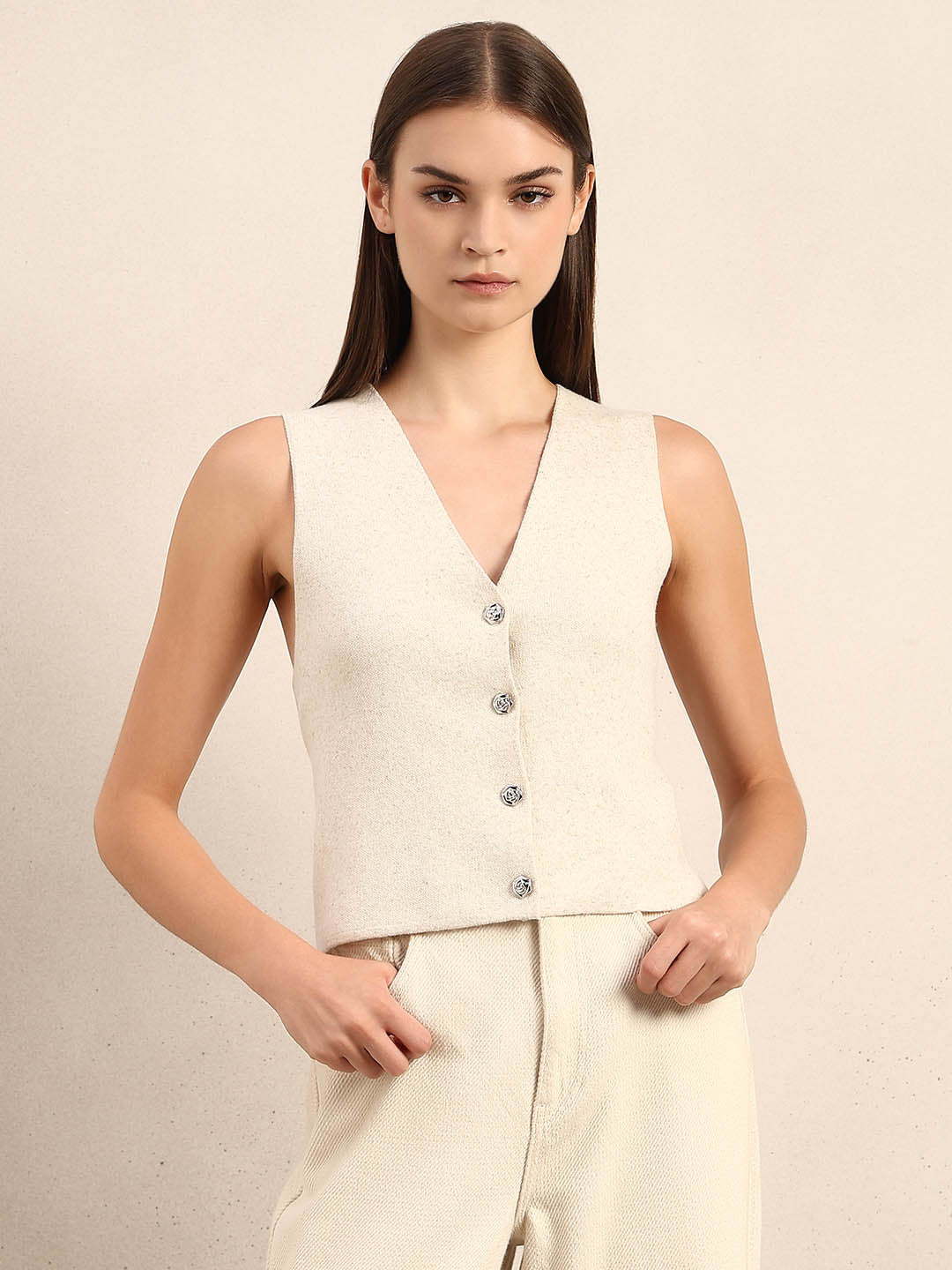 Cream V-Neck Vest