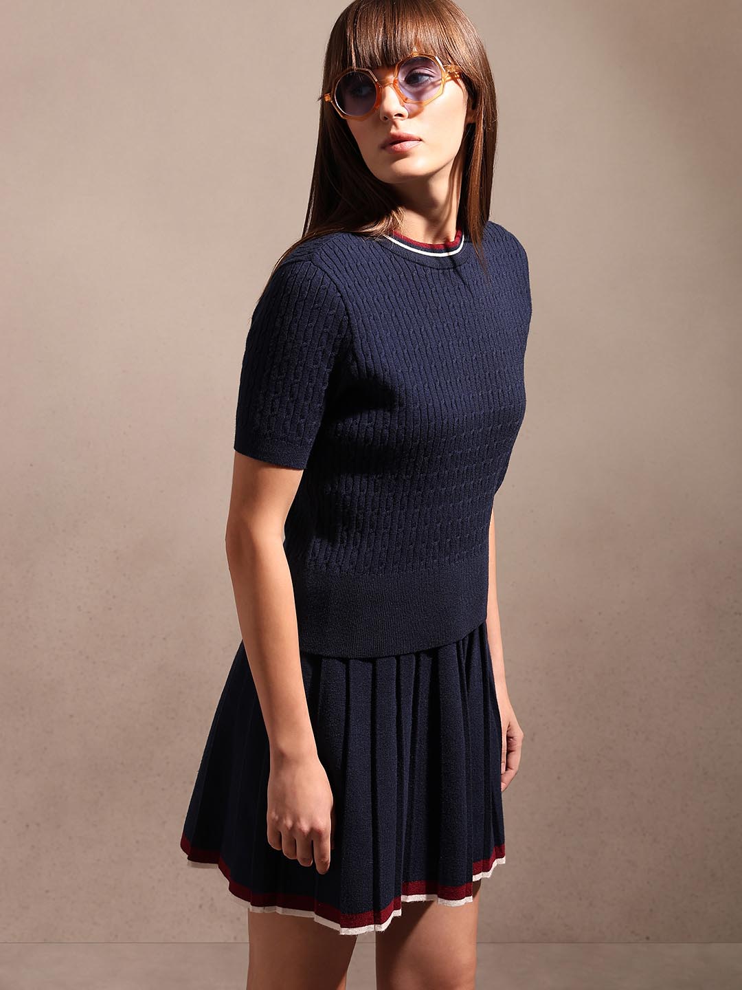 Navy Blue Textured Knitted Top