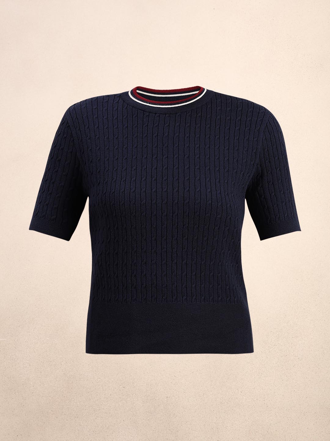 Navy Blue Textured Knitted Top