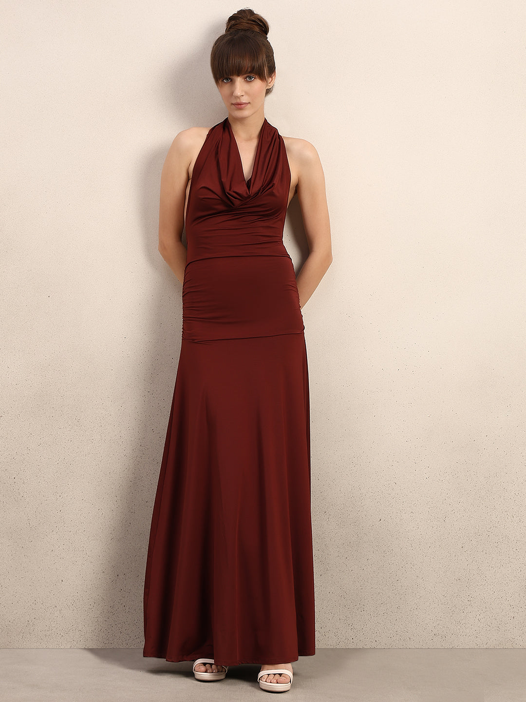 Cowl Halter Neck Maxi Dress