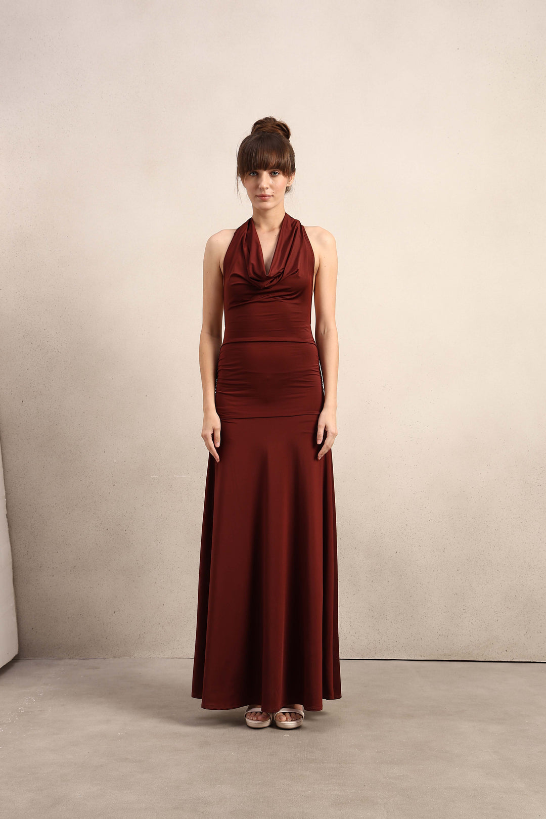 Cowl Halter Neck Maxi Dress