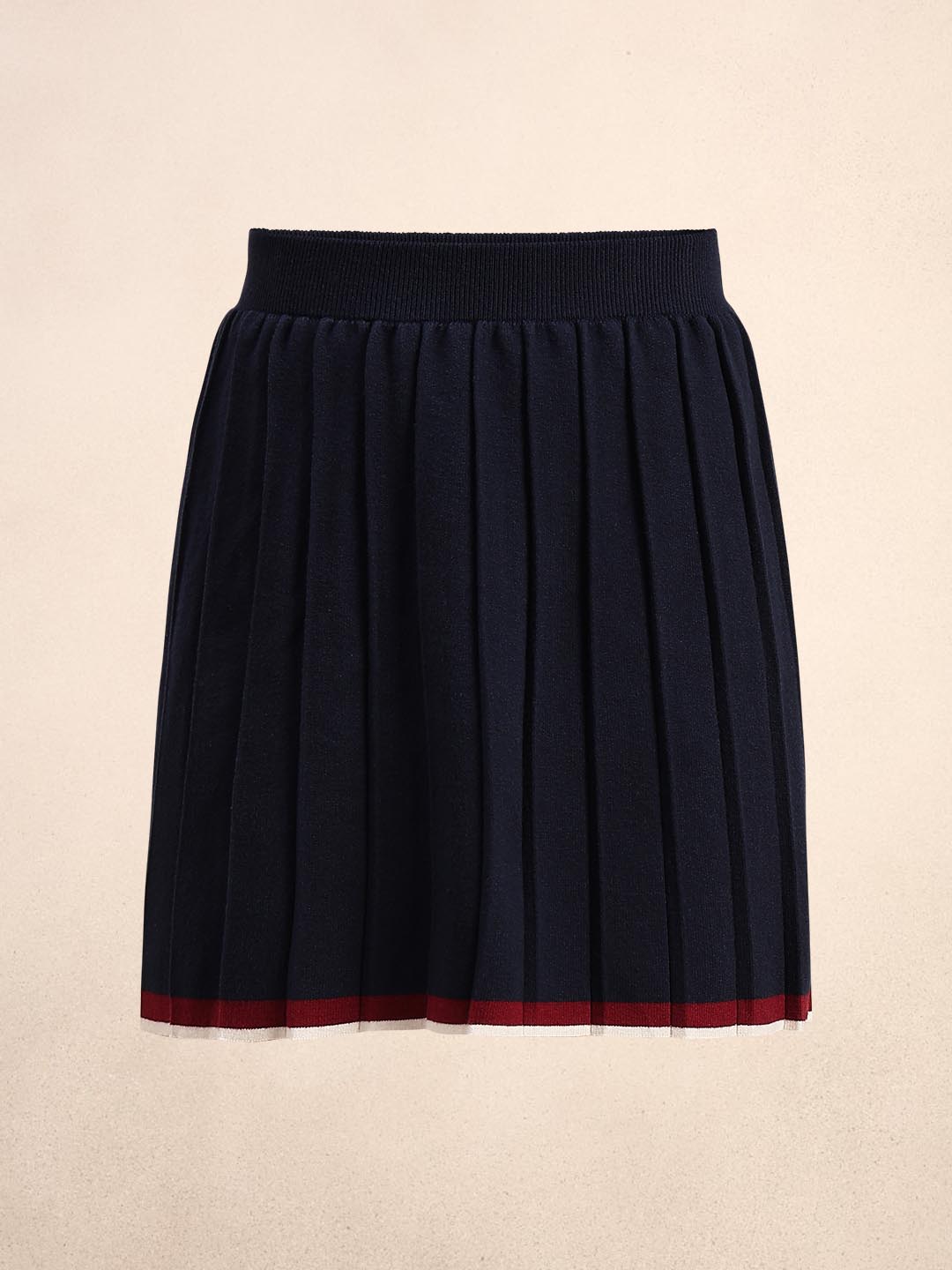 Navy Blue Pleated Knitted Skirt