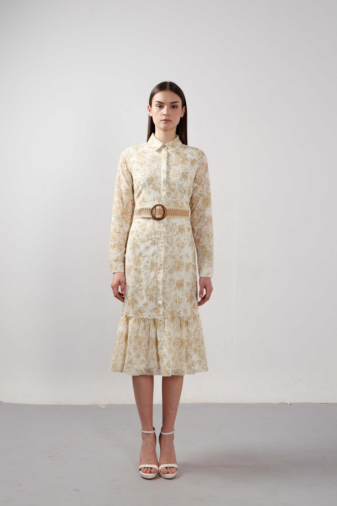 Vero Moda Ecru Jacquard Shirt Dress