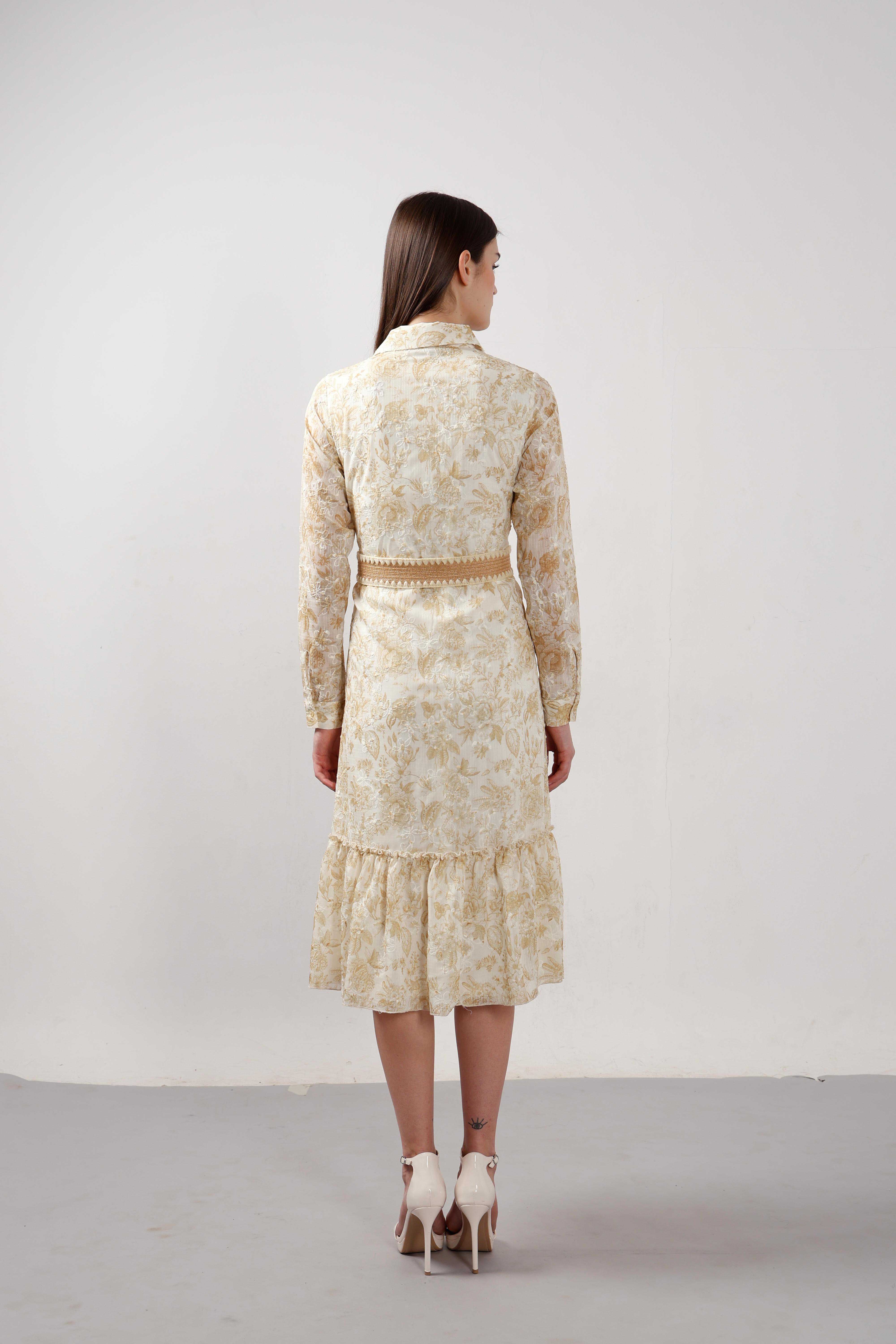 Vero Moda Ecru Jacquard Shirt Dress