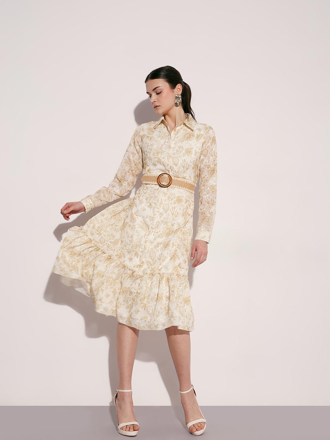 VERO MODA Ecru Jacquard Shirt Dress