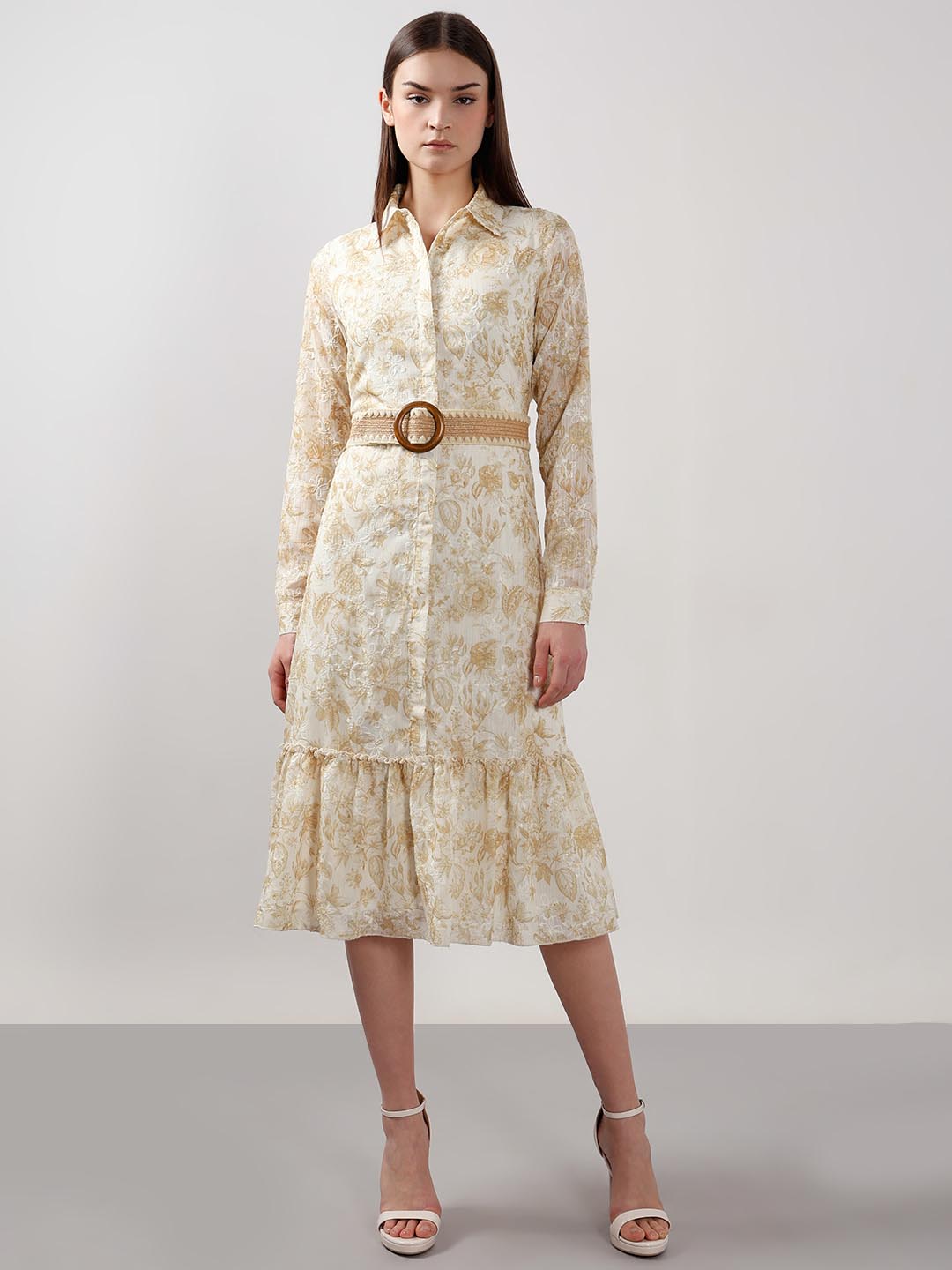 Vero Moda Ecru Jacquard Shirt Dress
