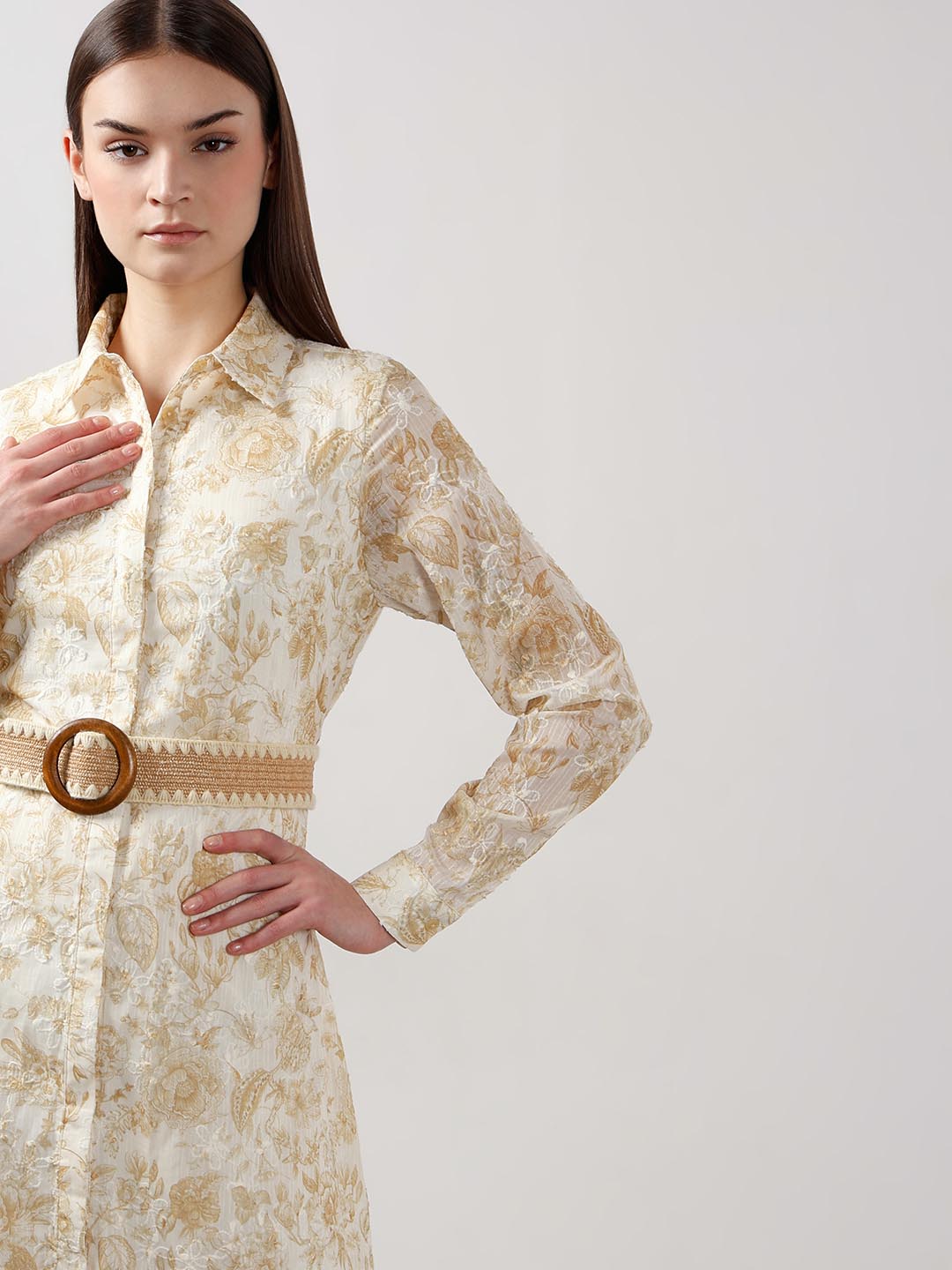 Vero Moda Ecru Jacquard Shirt Dress