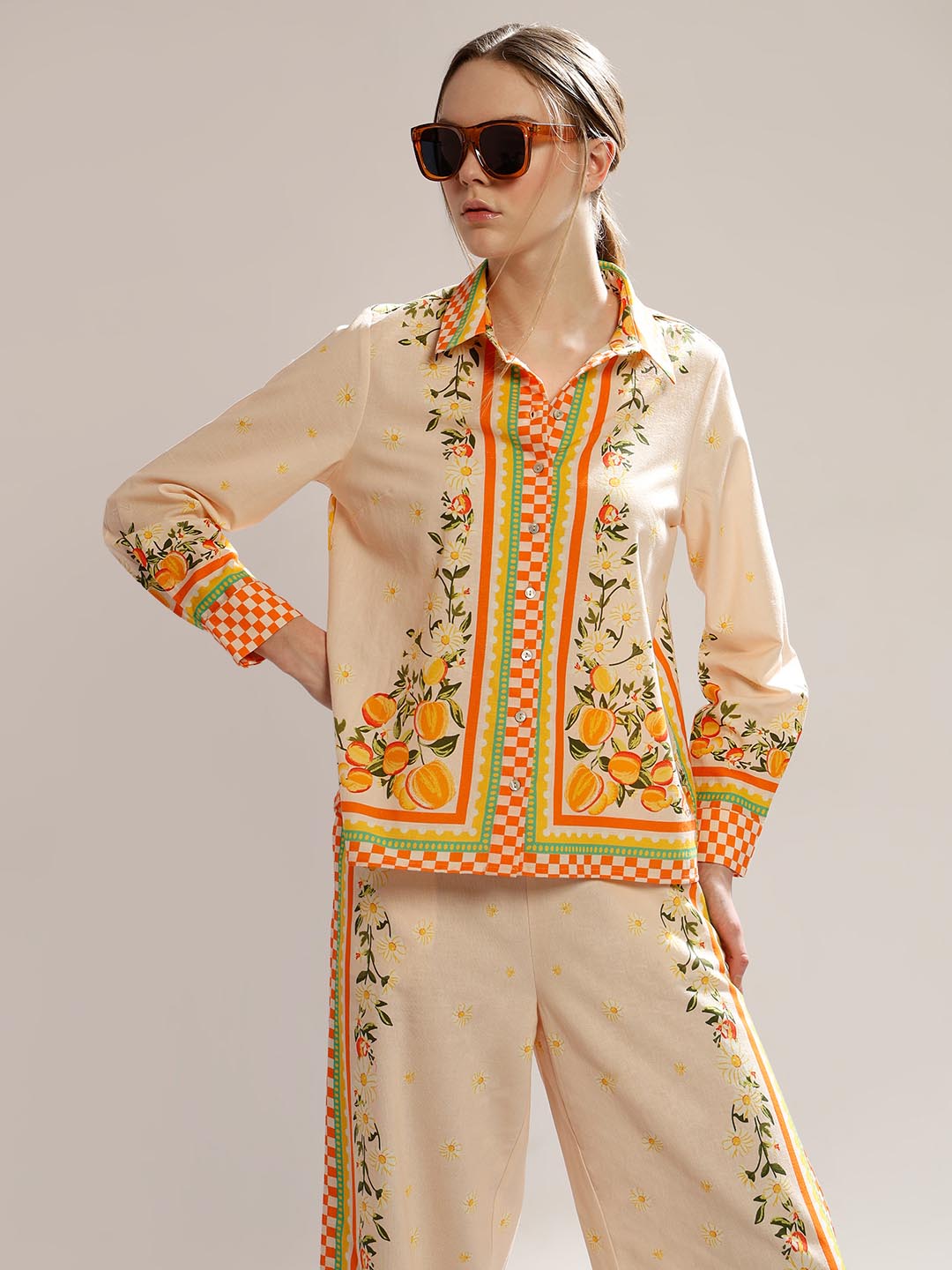 Vero Moda Yellow Printed Cotton Shirt
