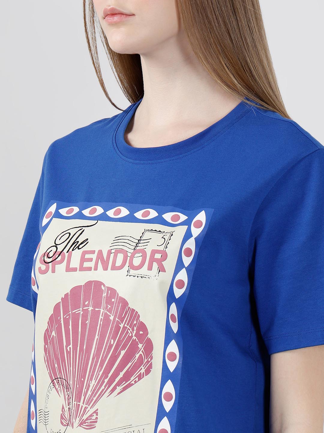 Vero Moda Blue Shell Stamp Cotton T-Shirt