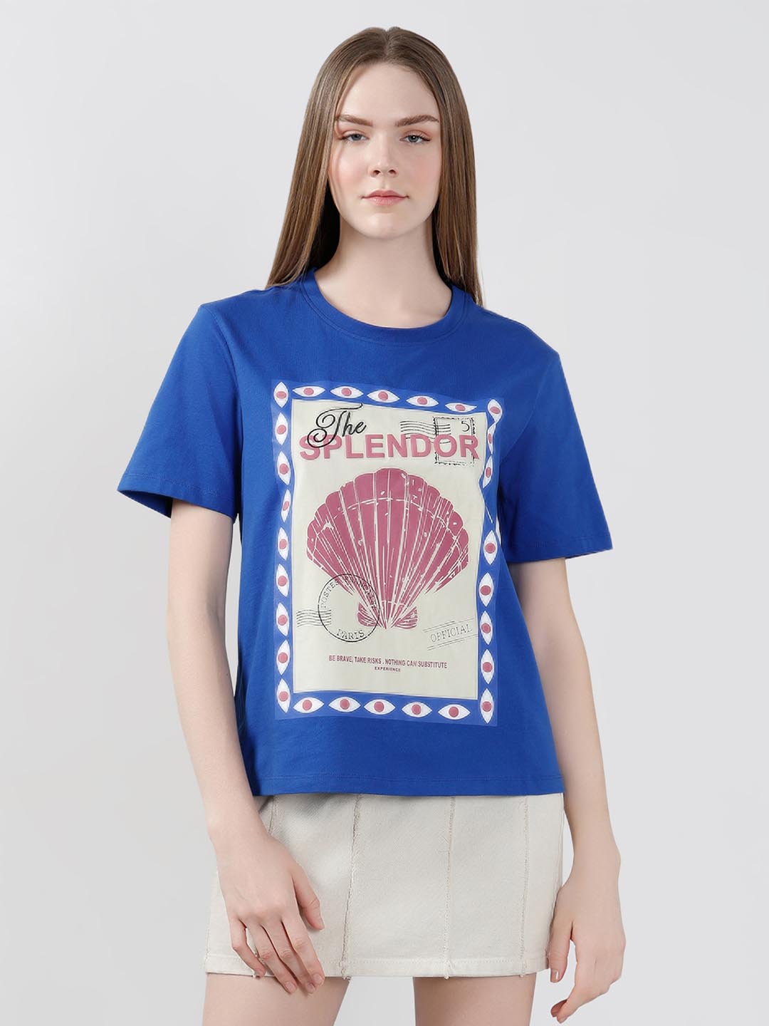 Vero Moda Blue Shell Stamp Cotton T-Shirt