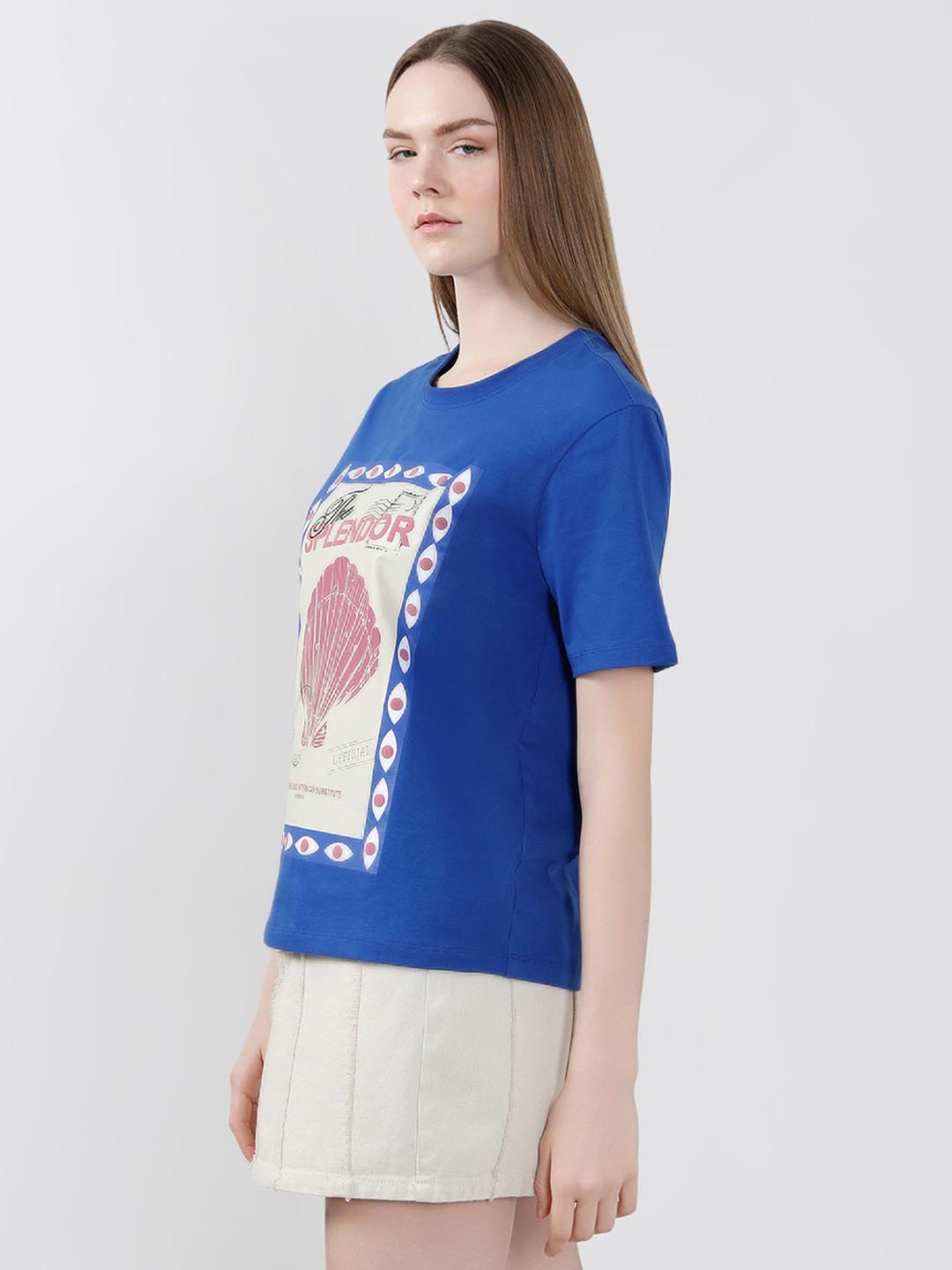 Vero Moda Blue Shell Stamp Cotton T-Shirt