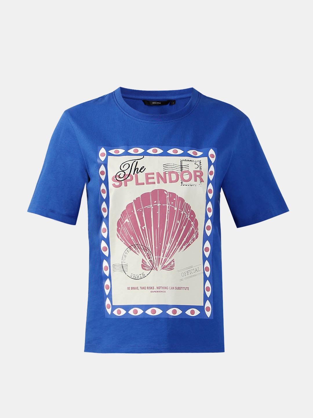 Vero Moda Blue Shell Stamp Cotton T-Shirt