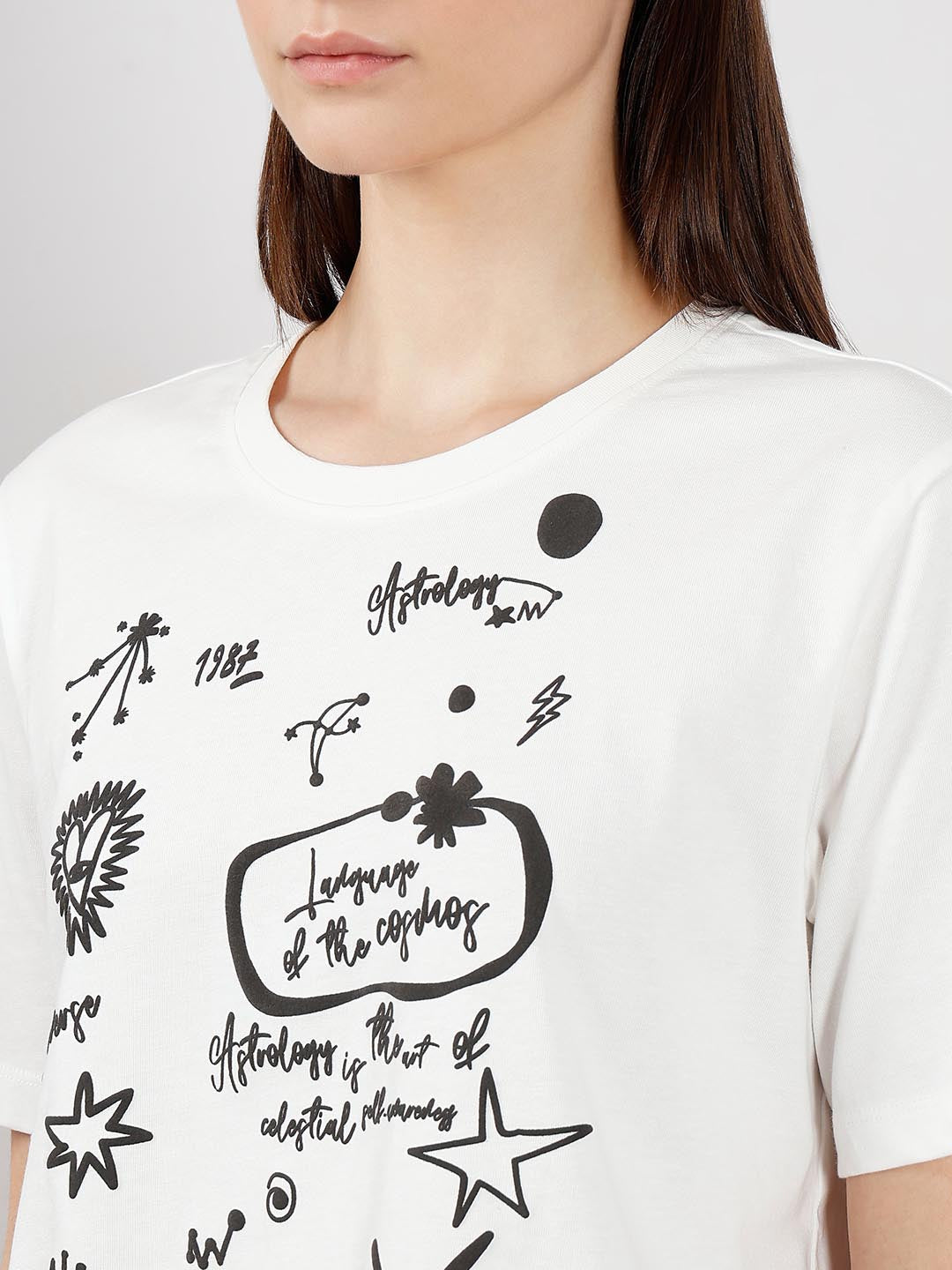 Vero Moda White Printed Cotton T-Shirt
