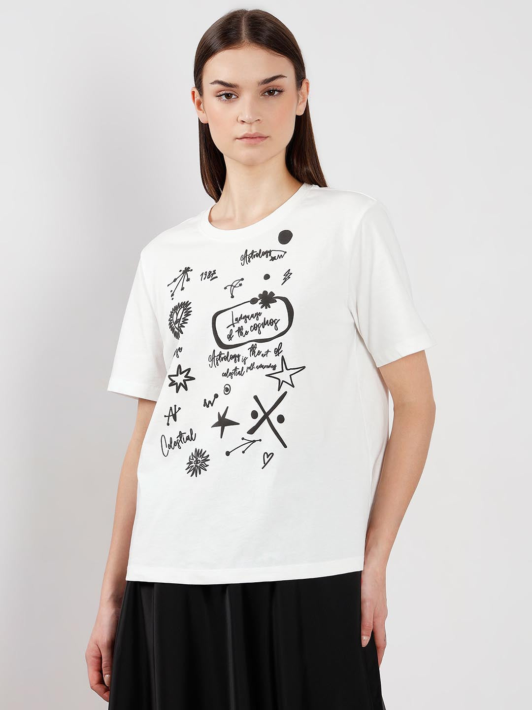 Vero Moda White Printed Cotton T-Shirt