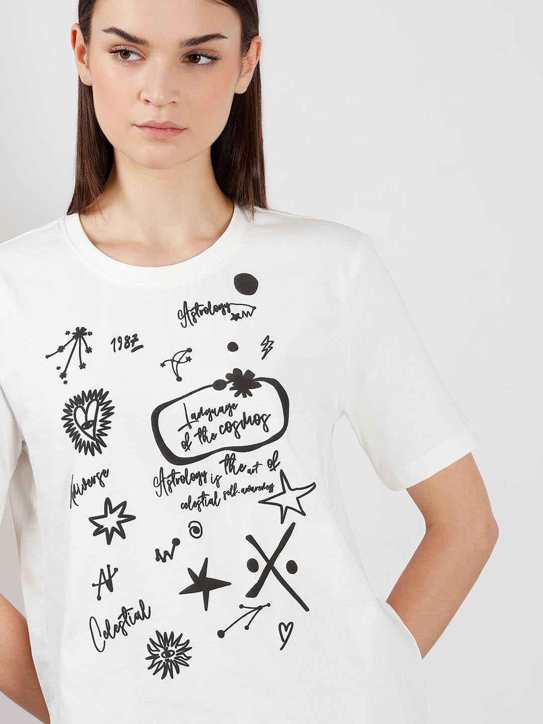Vero Moda White Printed Cotton T-Shirt