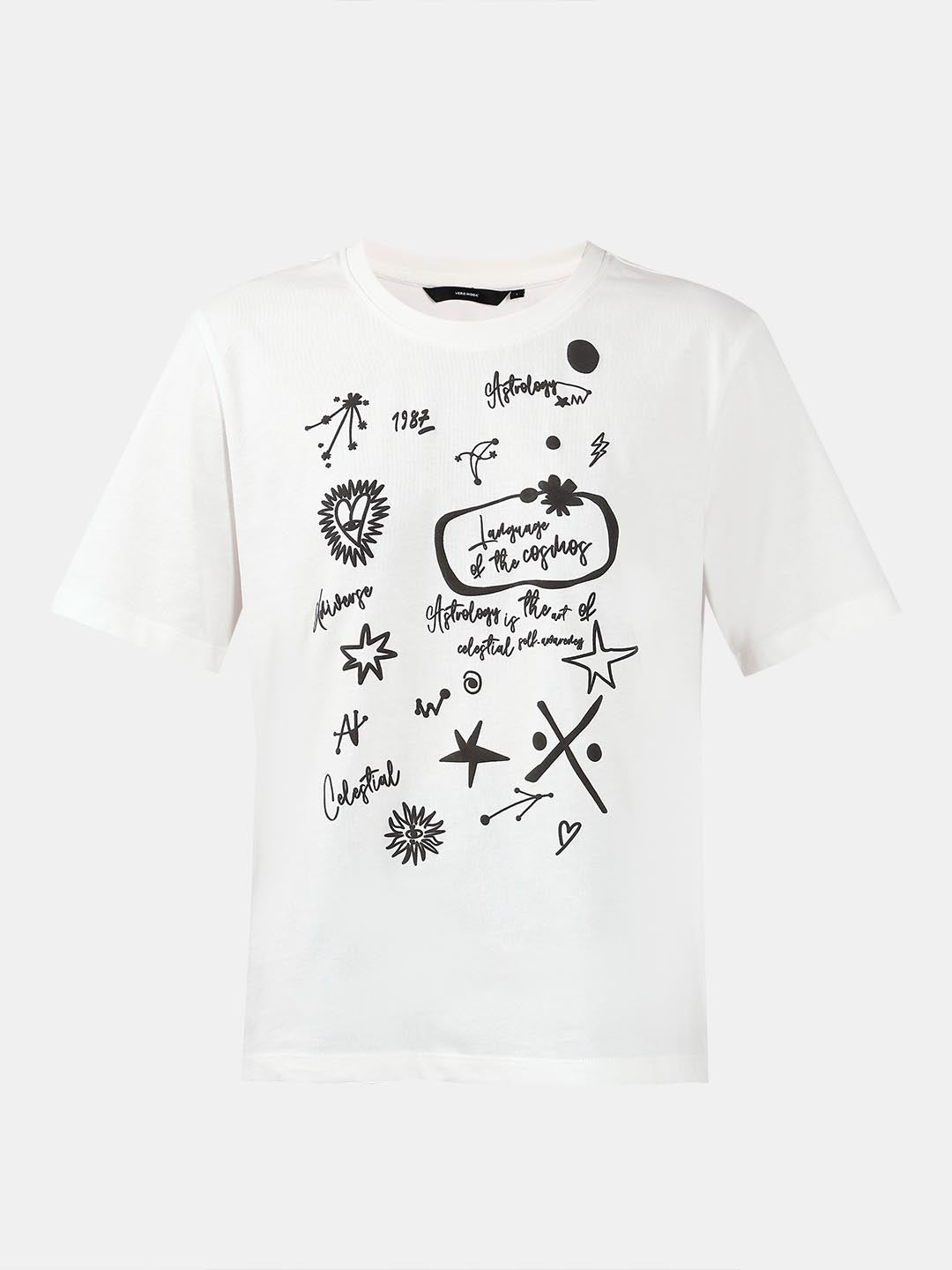 Vero Moda White Printed Cotton T-Shirt
